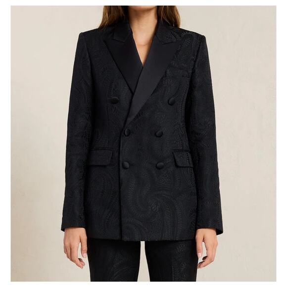 A.L.C. Women Declan Blazer Double Breasted Size 0 Black Brocade Jacquard - Picture 15 of 16